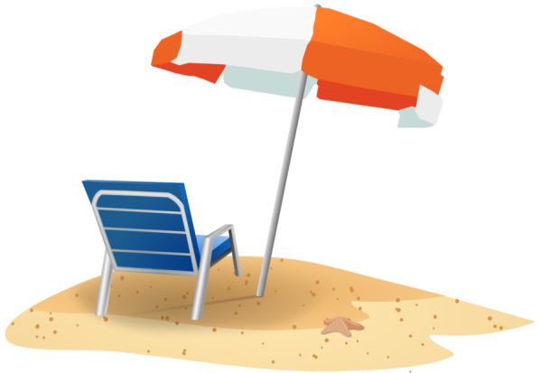 beach chair under an umbrella on the sand