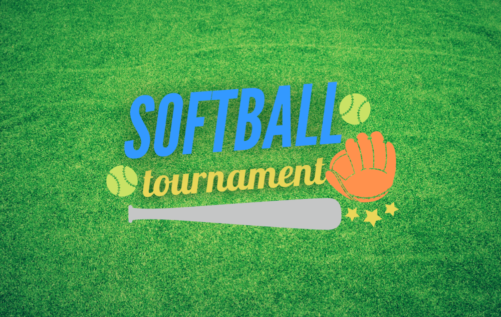 Text reading softball tournament on a green field